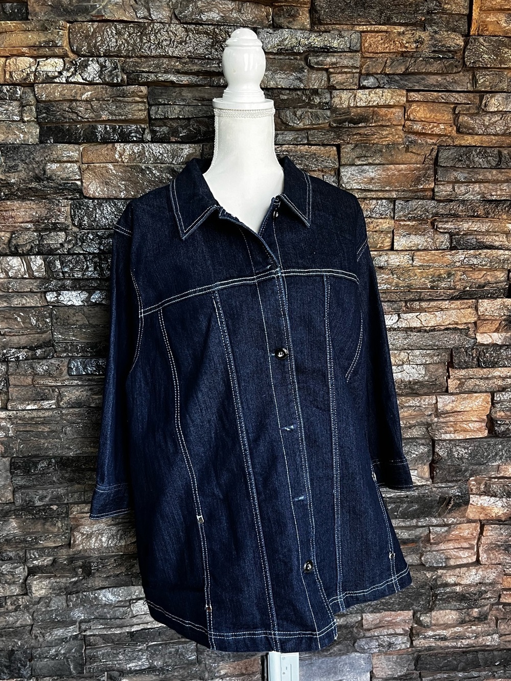 Dark Indigo Denim Jacket with Contrast Stitching